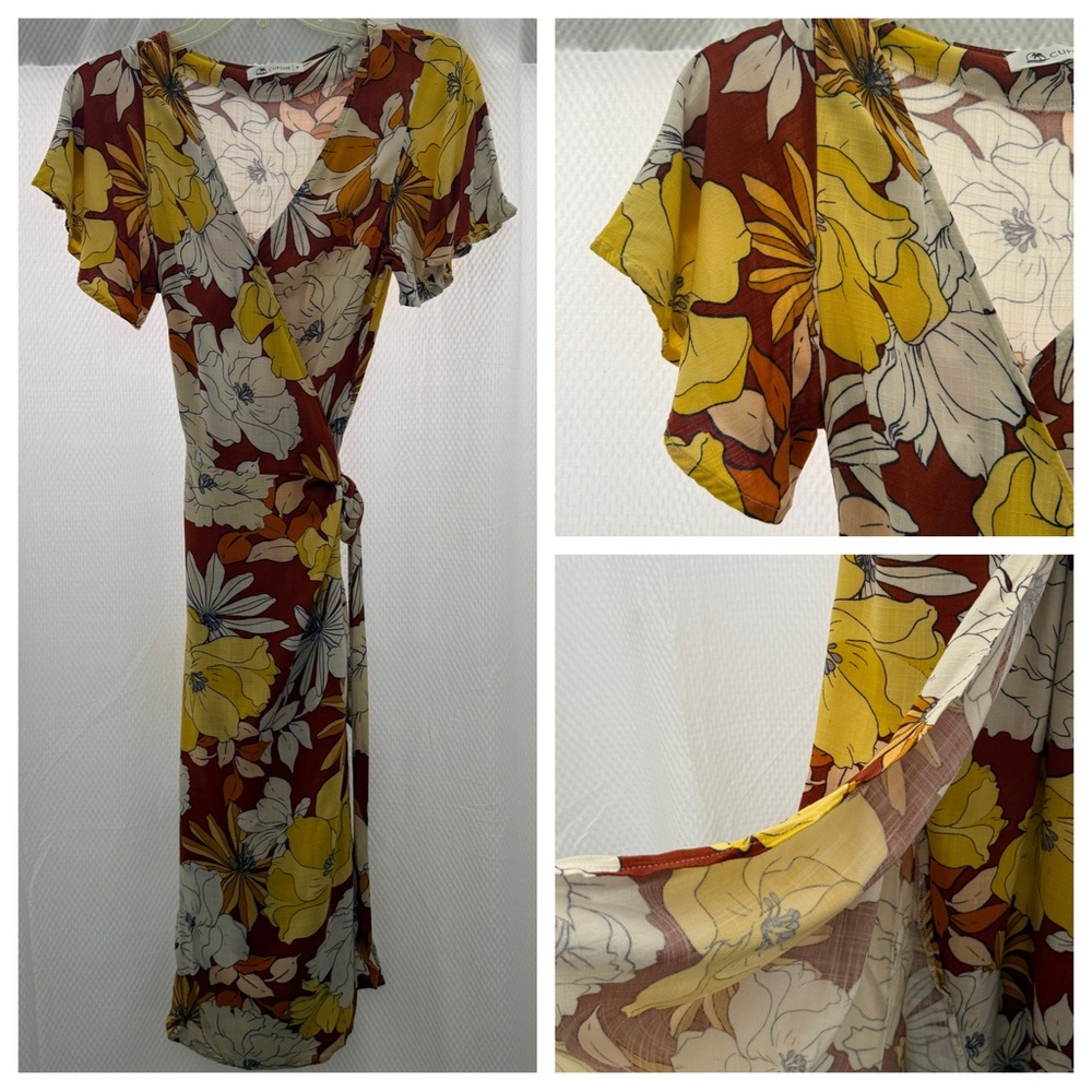 Cupshe Wrap V Neck Fall Floral Dress Medium